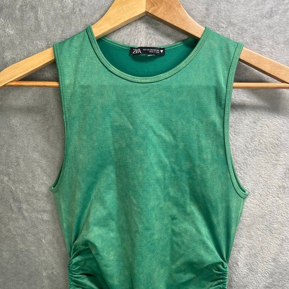 ZARA Dress XS Bodycon Ruched Stretch Kelly Green Club Party Going‎ Out Y2k - Picture 4 of 9